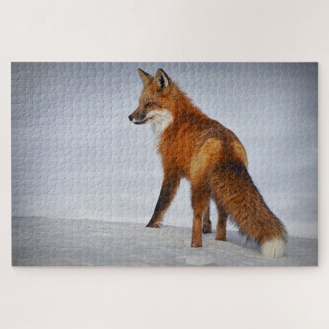 Brown fox walking on snow jigsaw puzzle (Horizontal)