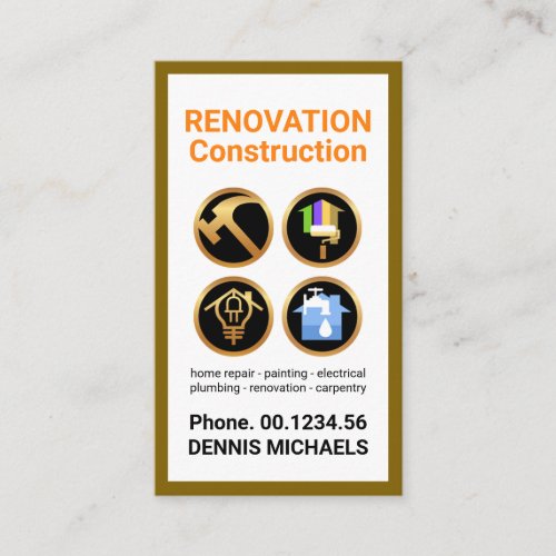 Brown Frame Gold Construction Tools Handyman Business Card