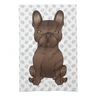 Brown French Bulldog / Frenchie Cartoon Dog &amp; Paws Kitchen Towel
