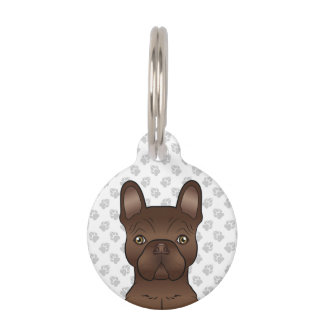 Brown French Bulldog / Frenchie Head &amp; Pet's Info Pet ID Tag