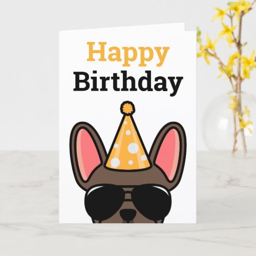 Brown French Bulldog Happy Birthday Card