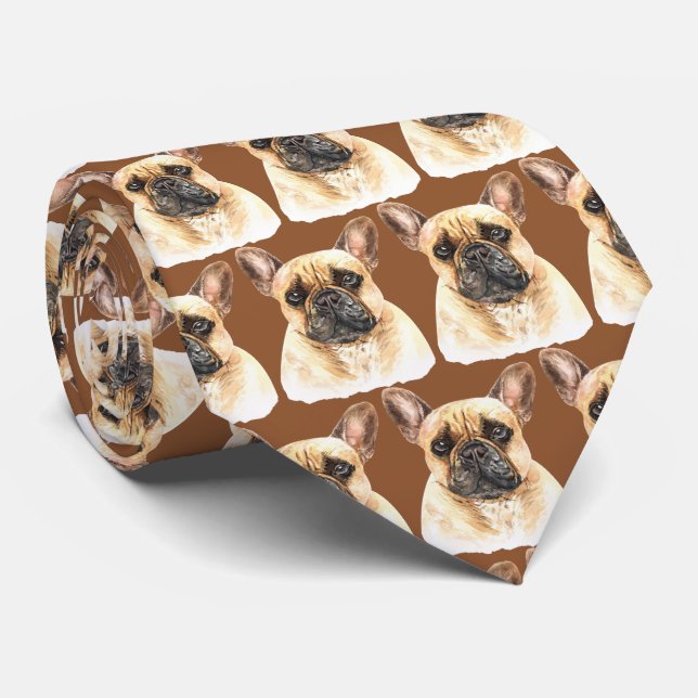 Brown French Bulldog Neck Tie (Rolled)