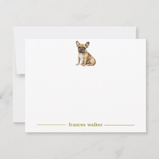 Brown French Bulldog Personalized Note Cards (Front)
