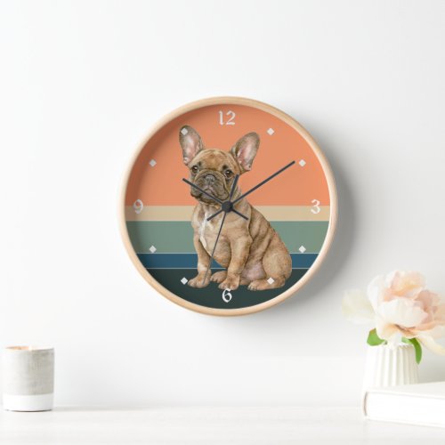 Brown French Bulldog Retro Sunset Clock