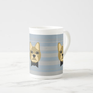 Brown French Bulldog, Stripes Bone China Mug