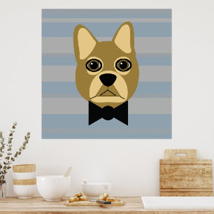 Brown French Bulldog, Stripes Poster