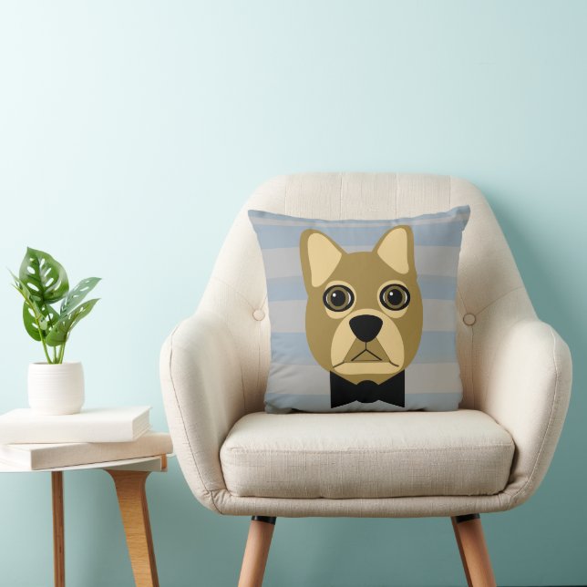 Brown French Bulldog, Stripes Throw Pillow (Chair)