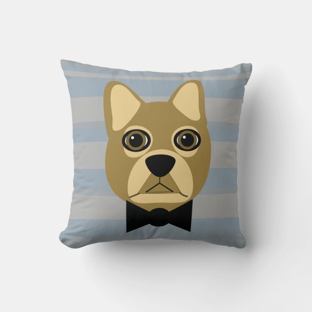 Brown French Bulldog, Stripes Throw Pillow (Front)