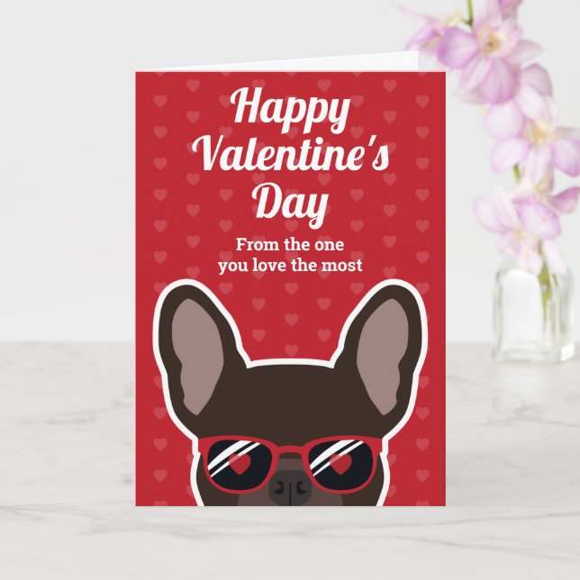 Brown French Bulldog Valentine's Day Card (Orchid)