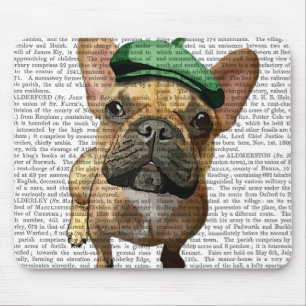 Brown French Bulldog with Green Hat 2 Mouse Pad