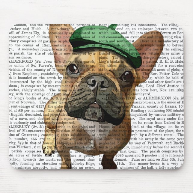 Brown French Bulldog with Green Hat 2 Mouse Pad (Front)