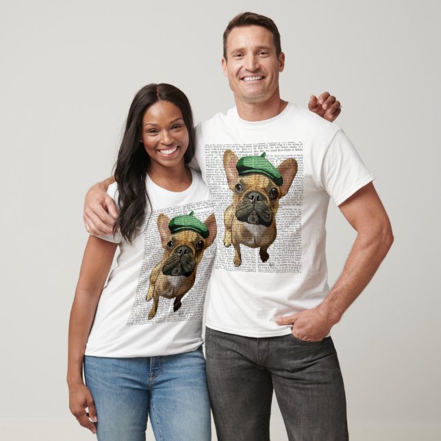 Brown French Bulldog with Green Hat 2 T-Shirt (Unisex)