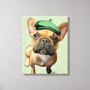 Brown French Bulldog with Green Hat Canvas Print