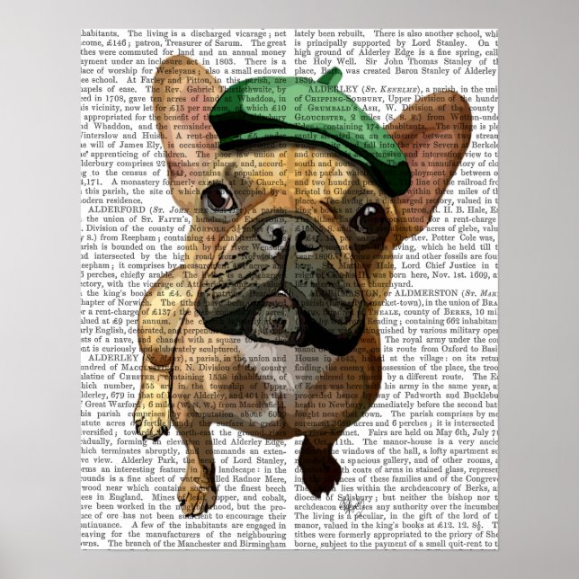 Brown French Bulldog with Green Hat Poster (Front)