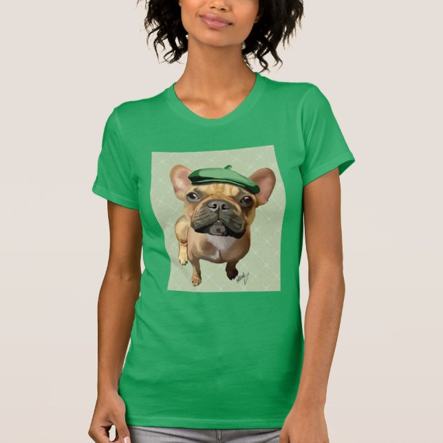 Brown French Bulldog with Green Hat T-Shirt (Front)