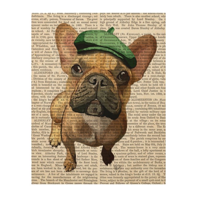 Brown French Bulldog with Green Hat Wood Wall Art (Front)