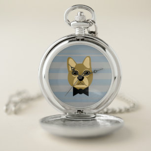 Brown Frenchie Bulldog, Stripes Pocket Watch