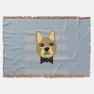 Brown Frenchie Bulldog, Stripes Throw Blanket