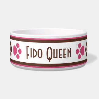 Brown & Fuchsia Paw Prints Personalized Dog Bowl