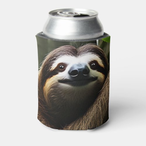 Brown Fuzzy Sloth Can Cooler