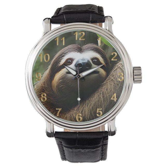 Brown Fuzzy Sloth, Mens Watch (Front)