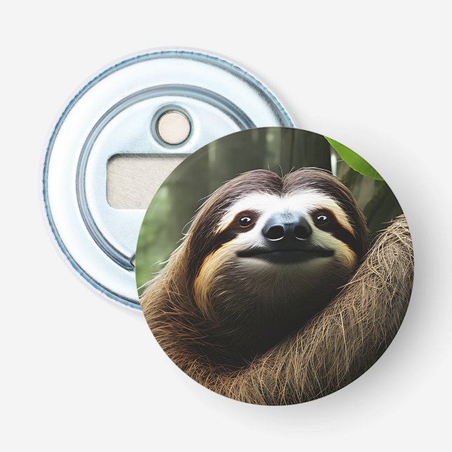 Brown Fuzzy Sloth, Photo Block Bottle Opener (Front)