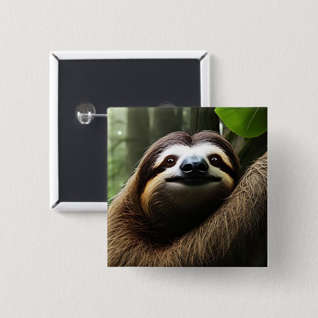 Brown Fuzzy Sloth, Photo Block Button (Front & Back)