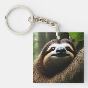 Brown Fuzzy Sloth, Photo Block Keychain
