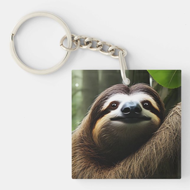 Brown Fuzzy Sloth, Photo Block Keychain (Front)