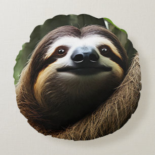 Brown Fuzzy Sloth, Photo Block Round Pillow