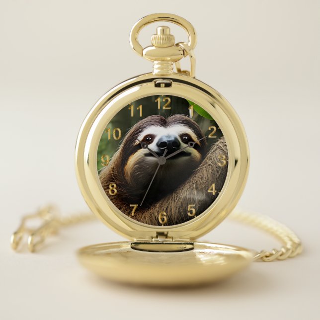 Brown Fuzzy Sloth, Pocket Watch (Inside)
