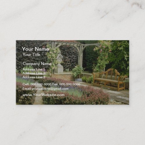 Brown Garden Seat In Rose Pergola, With Berberis A Business Cards
