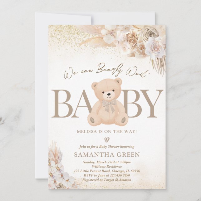 Brown Gender Neutral Bear Boho Baby Shower Invitation (Front)