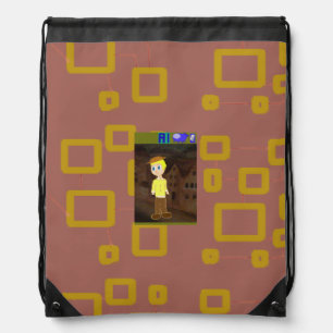 Brown Geometric Cartoon Drawstring Backpack