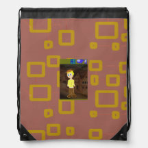 Brown Geometric Cartoon Theme Drawstring Backpack