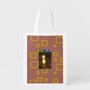 Brown Geometric Cartoon Theme Reusable Grocery Bag
