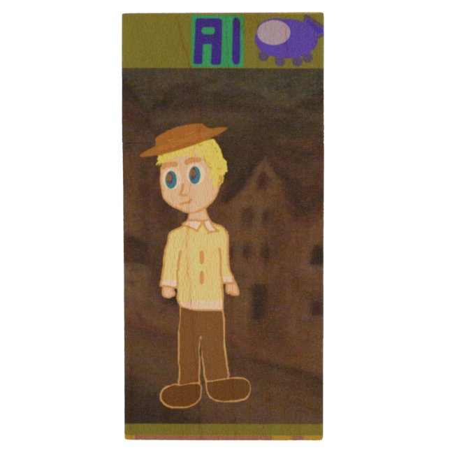 Brown Geometric Cartoon USB Wooden Flash Drive (Front Vertical)