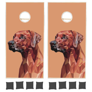 Brown Geometric Dog on Brown Cornhole Set