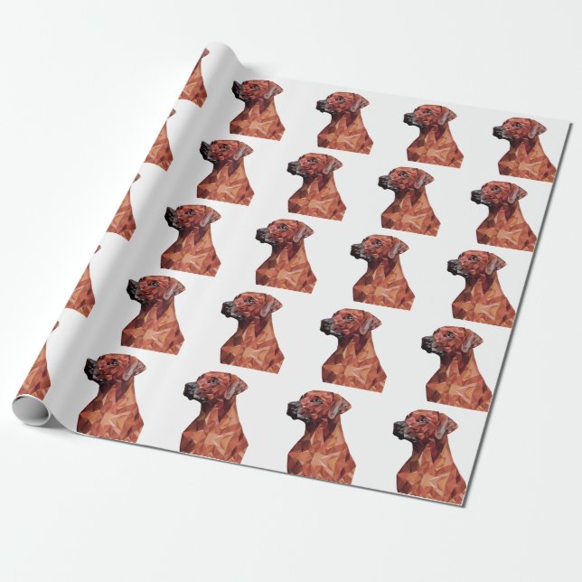 Brown Geometric Dog White Wrapping Paper (Unrolled)