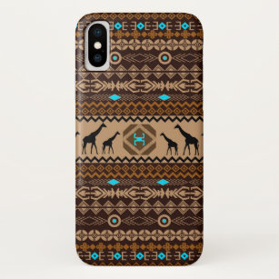 Brown Geometric Ethnic Pattern African Giraffe iPhone X Case