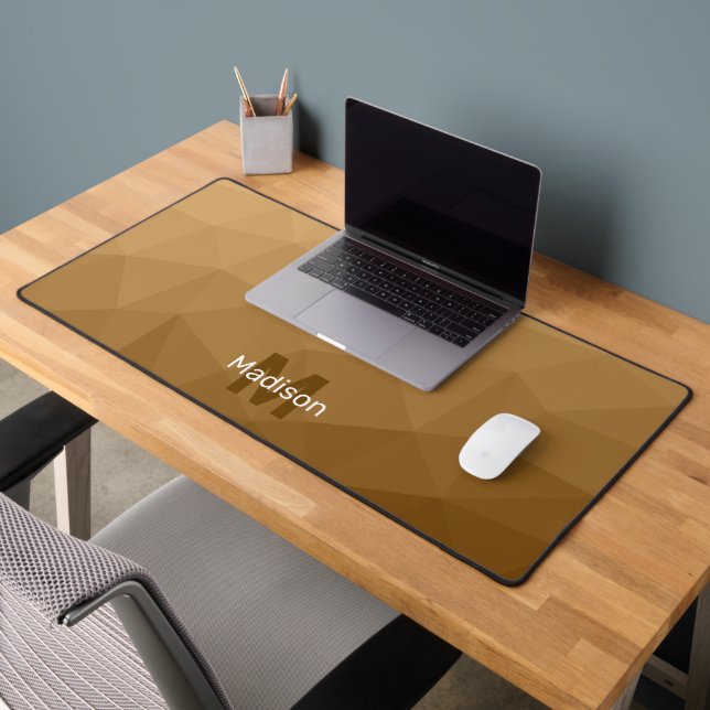 Brown Geometric Mesh Pattern monogram Desk Mat (Office 2)