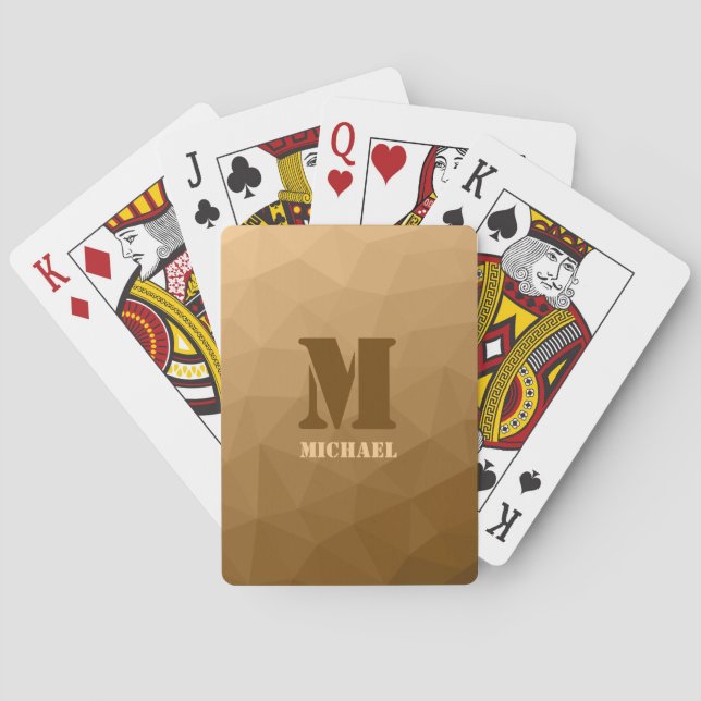 Brown geometric mesh pattern Monogram Poker Cards (Back)