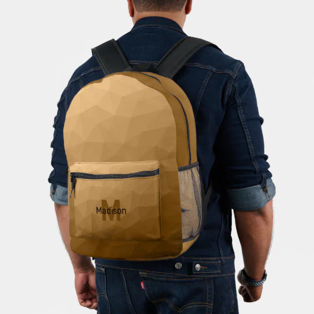 Brown geometric mesh pattern Monogram Printed Backpack | Zazzle
