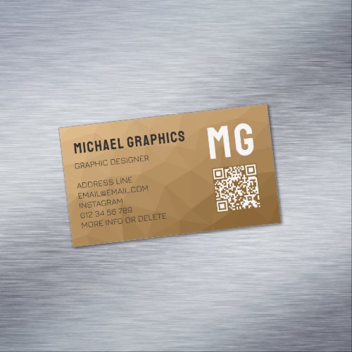 Brown geometric mesh pattern QR code Business Card Magnet