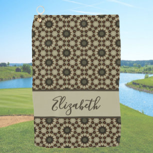 Brown Geometric pattern with custom name ladies Golf Towel