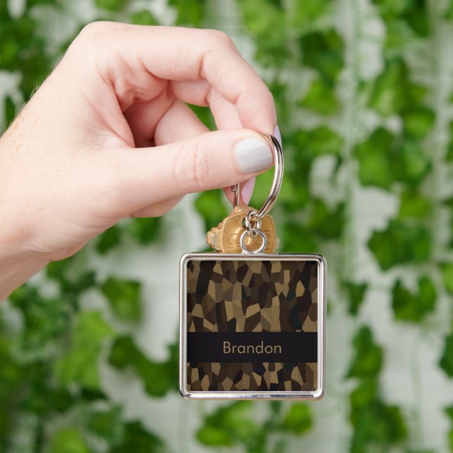 Brown geometric shapes pattern Sticker Keychain (Hand)