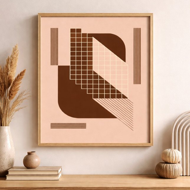 Brown Geometry with White Grid on Beige Background Poster (Creator Uploaded)