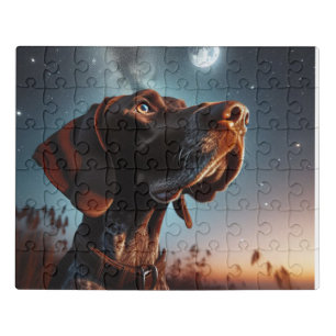Brown German Shorthaired Pointer Nighttime Sky Jigsaw Puzzle