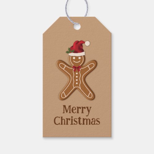 Brown Gingerbread Christmas Cookie With Text Gift Tags