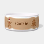 Brown Gingerbread Christmas Cookies With A Name Bowl<br><div class="desc">Destei's original gingerbread cookie illustrations including a heart shape cookie, a boy shape cookie, a star shape cookie, a candy cane shape cookie and a tree shape cookie. The background color is light brown. There is also a personalizable text area for a name. The design is framed by borders on...</div>
